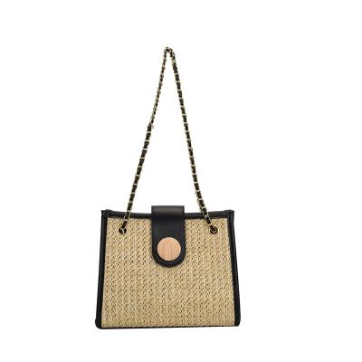 China Fashion 2021 summer beach bag wholesale nature color rattan tote bag woman straw handmade leather handbags for sale