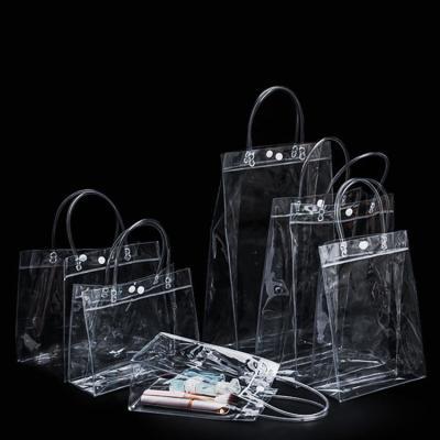 China Reusable Waterproof Clear Cosmetic Gift PVC Shopping Tote Bag For Package Duffle Spend Overnight Handbags With Handle for sale