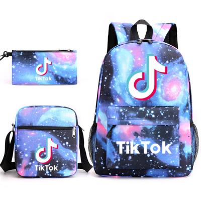 China With USB hot sale 3 pieces of small shoulder Tik Tok Backpack set bag school student bag pencil case for sale