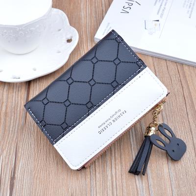 China Waterproof 2021 Wholesale Cheapest PU Leather Short Women's Wallets Grid Ladies Purse for sale