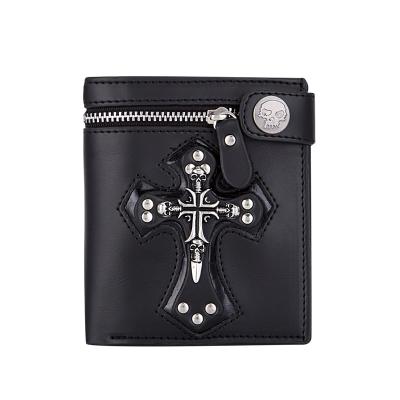 China Waterproof Fashionable Men's Wallet Skull Cross Coin Purse Rivet Chain Wallet Anti-theft Notecase for sale