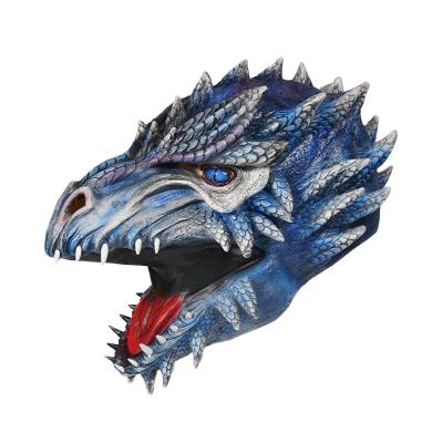 China Wholesale Cheap Blue Headwear Fashion Dragon Latex Mask Dinosaur Realistic Halloween Mask Costume for sale