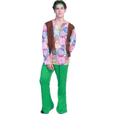 China Polyester Wholesale Halloween Hippie Men Costume With Firework Pattern Love Peace Costume Adult Hippie Costumes Festival Clothing for sale