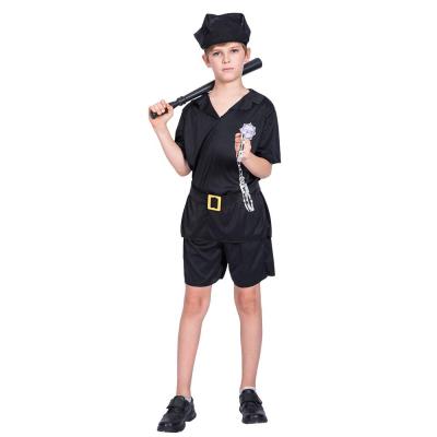 China POLYESTER RTS kids cosplay costume for kids black bobbin suit costumes Halloween carnival police boy costume uniforms for sale