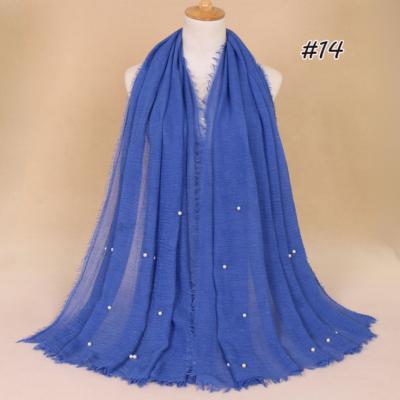 China 2020 Windproof Wholesale Fashion Ruffled Cotton Pearl Hijab Scarf Muslim Women Pleated Shawl for sale