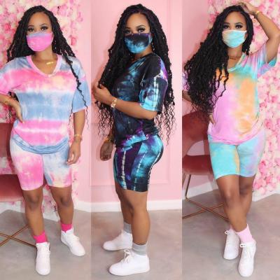 China Two-Piece Women Clothing Summer T-shirts Breathable Short 2 Tie Dye T-shirt Biker Set Seller for sale