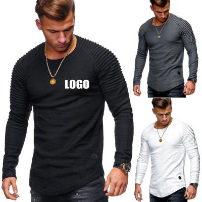 China printing logo t shirts plain cotton men Anti-wrinkle long sleeves basic empty t shirts custom tee t shirts with custom logo logo printed for sale