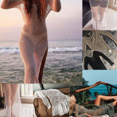 China BestDance Breathable Crochet Beach Stretching Dress Knitted Net Swimsuit Swimwear Cover Up Bathing Dress for sale