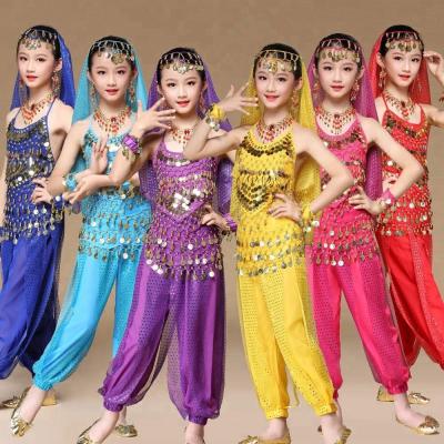 China Sets Sets Kids Belly Dance Top Pant Suits Outfits Kids Girls Indian Bollywood Theme Dance Costume for sale