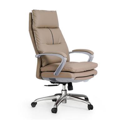 China Reclining Genuine Leather Office Chair with Footrest Adjustable Height and Modern Design for sale