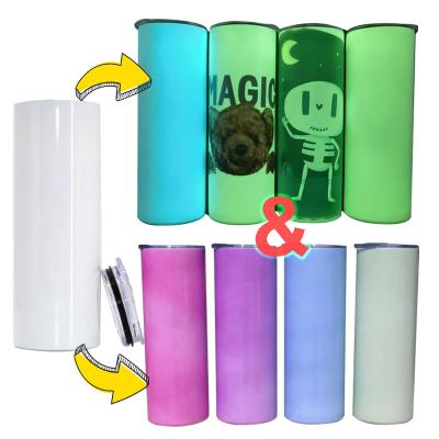 China Durable USA Warehouse Dark Tumbler 20oz Stainless Steel Sublimation Right White Color Change And Glow UV Stored for sale