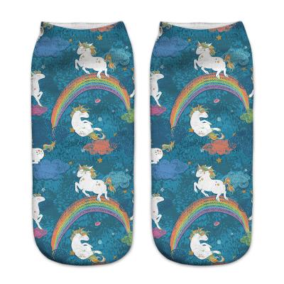 China Custom Logo Cartoon Rainbow Horse Sublimation Cute Ladies Socks Wholesale QUICK DRY REMOVING Pattern Digital Printing Socks for sale