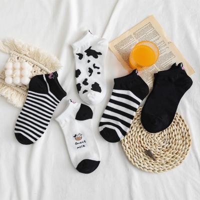 China Good New Style Spring Cartoon Summer Invisible Socks QUICK DRY Non-slip Women Slipper Socks Cute Cow Cotton Ankle Socks for sale