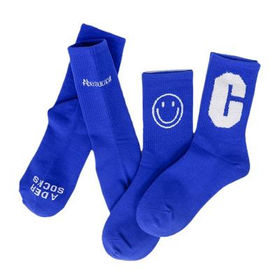 China New Design Klein Blue QUICK DRY Soft Socks Women's Custom Letter Logo Cotton Anti Slip Crew Socks for sale