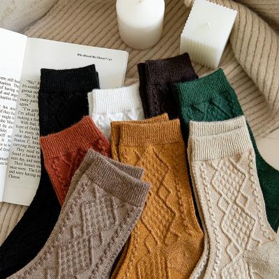 China OEM Brand Fashion Solid Color Women's Logo Crew Socks QUICK DRY Warm Knitted Custom Socks Winter Thick Cashmere Wool Socks for sale