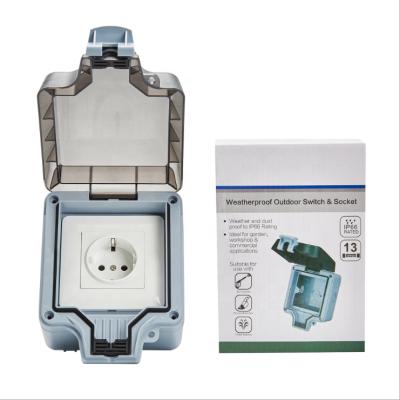 China European Standard Outdoor IP66 Level Waterproof Splashproof Box Protection Sockets IP66 Power Outdoor Waterproof Wall Sockets for sale