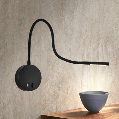 China Modern Hotel Wall Light With Left USB Gooseneck Bedside1w 3w Flexible Reading Lamp Wall Lamp for sale