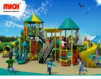 China Plastic Playground Mich Customized Large Outdoor 2 Tiers Kids Playground With 6 Slides for sale