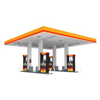 China SI Structural Roofing Modern Space Frame Petrol Gas Bar Design Steel Structure Gas Station Canopy for sale