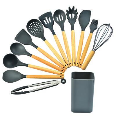 China Sustainable Silicone Kitchen Set 12 Pieces And Storage Bucket Kitchen Supplies Cooking Shovel Spoon Set Kitchen Set for sale