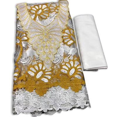 China Viable Luxury Sego Embroidered Gele Rhinestones HFX 5 Yards + 2 Yards Swiss Voile Lace Fabric With Headtie Gele for sale