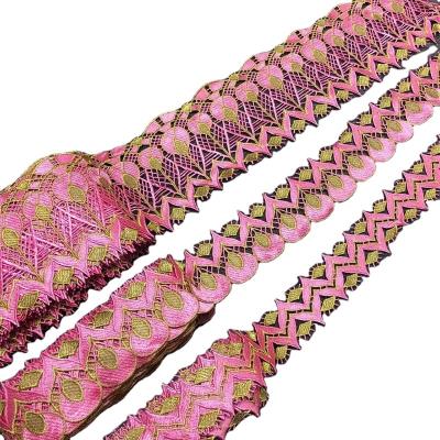 China Elegant Wholesale Viable HFX Embroidered 30 Yards Multi Color Polyester Ribbon Trim Lace Fabric For Dress Dress for sale