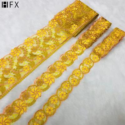 China Viable wholesale HFX embroidery wedding dress wedding dress trimming fabric 15 yards lace up trim fabric for apparel for sale