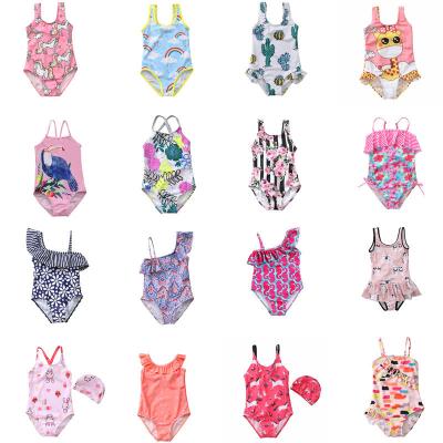 China Girls Swimsuit 41 Styles Free Print Striped Print Swimwear Girls Swimwear One Piece Anti-UV Cap Kids Swimwear For Girls Kids Beach Wear child for sale