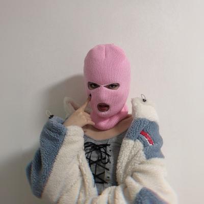 China COMMON 19 Colors Winter Motorcycle Women Ski Mask Outdoor 3 Hole Full Face Warm Cover Knitted Neck Cover Pink Balaclava for sale