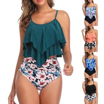 China High Waist Breathable Flower Print Swimwear Trajes De Ba O De Las Mujeres Two Piece Swimsuit 2021 Swimwear Women Beach Wear for sale