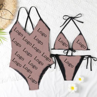 China Luxury Custom Wholesale Anti-UV Triangle Bikini Letter Print Designer Swimsuits Famous Brands Woman Swimwear Swimsuit for sale