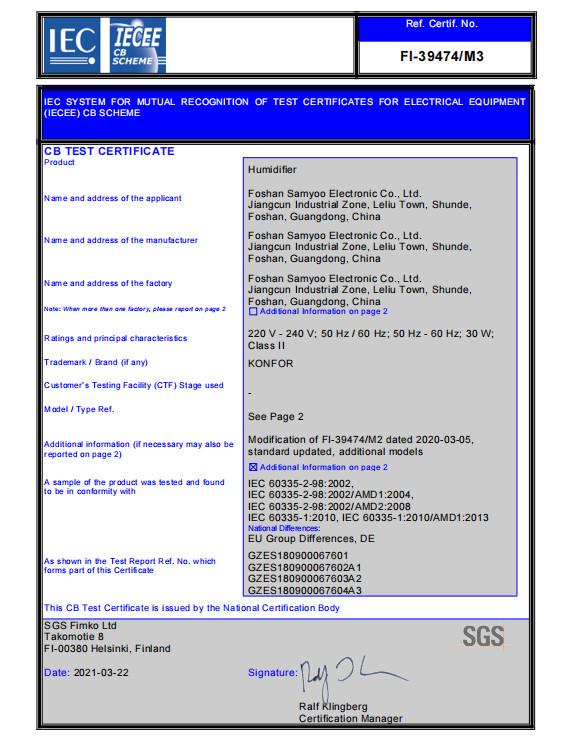 CB TEST CERTIFICATE - Guangdong Samko Technology Co.,Ltd.