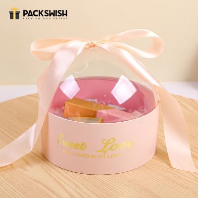 China Handmade Wholesale Cylinder Cardboard Flower Pink Paper Tube Lid Luxury Round Box With Custom Logo for sale