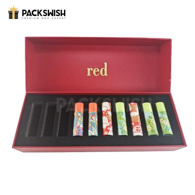 China Recyclable Customized LOGO Red Color Lipstick Set Packaging Gift Box for sale