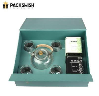 China Handmade Luxury Green Rigid Lid Gift Box Wine Packaging Tea for sale