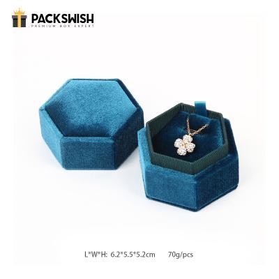 China Custom Handmade Design Luxury Packaging Wedding Ring Hexagon Velvet Jewelry Box for sale