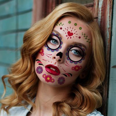 China Weird Makeup Temporary Waterproof Day Of The Dead Costume Party Temporary Halloween Face Tattoo Stickers for sale