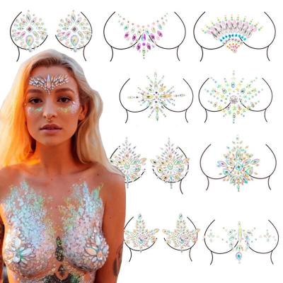 China DONGYEA 3D Temporary Sexy Music Festival Rhinestone Party Chest Ornament Crystal Resin Diamond Tattoo Chest Sticker for sale