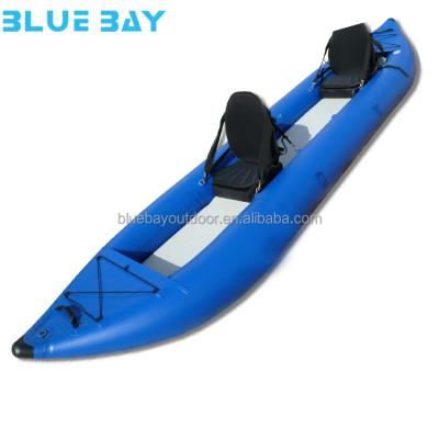 China PVC Commercial Grade Blue Ocean Fishing Kayak 2 Person Folding Inflatable Kayak for sale