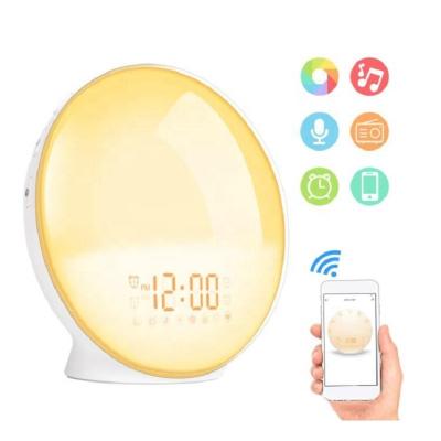 China Wifi APP Wifi Sunrise Sleepless Smart Alarm Clock Radio Control 7 Colors Wake Light, Works with Alexa, Google Home for sale