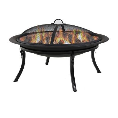 China Large Cheap Price Affordable Stocked Black Metal BBQ Backyard Fire Pit Folding Steel Fire Pit for sale