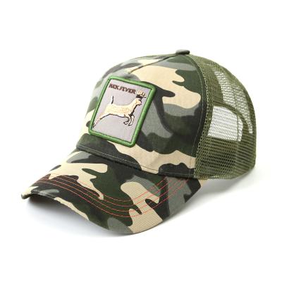 China COMMON Camouflage Embroidered Printed Logo Trucker 5 Panel Cap Sports Hats Baseball Mesh Foam Hat for sale