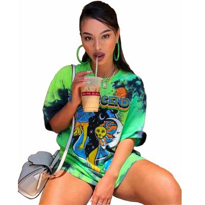 China Anti-Wrinkle Tie-Dye New Arrivals Printing Blouses And T-shirts Clothes Lady T Shirt Women 2021 Casual Oversized Tops Graphic Tee for sale