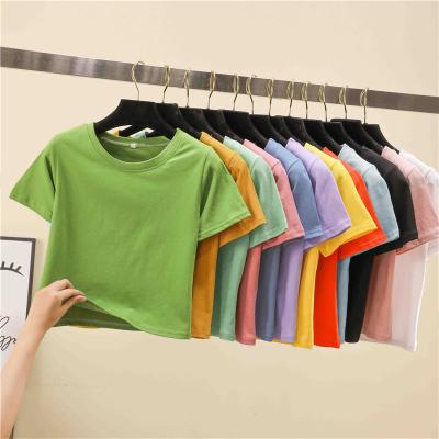 China Wholesale Oversized Casual Ladies Crop Tops Female Camisetas Short Sleeve Anti-wrinkle White Crewneck Printing Simple Custom T-shirt Women for sale