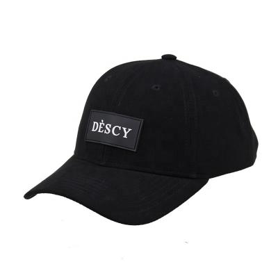 China breathable & High quality waterproof cheap suede black custom plain baseball cap with rubber patch for sale