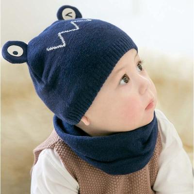 China breathable & Cute Newborn Toddlers Kids Knitted Warm Beanie Baby Hat And Scarf Waterproof Fashion Soft Winter Bear for sale