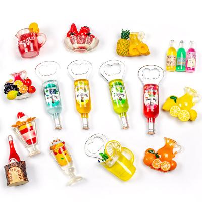 China Shape Magnet Multifunctional Badge Decoration Resin Ice Cream Cup 3d Lemon Juice Beer Bottle Opener Round Fridge Sticker for sale