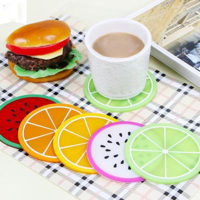 China Viable Orange Silicone Carambola Lime Watermelon Lemon Car Cup Holder Non-Slip Cute Round Coaster Kiwifruit for sale