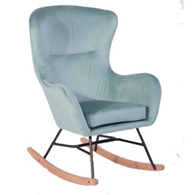 China High Quality Extended Wooden Legs Lounge Relax Modern Leisure Velvet Fabric Rocking Chair for sale