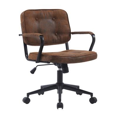 China Black Powder Coating Iron Revolving Frame With Vintage Brown Leather Office Chair for sale